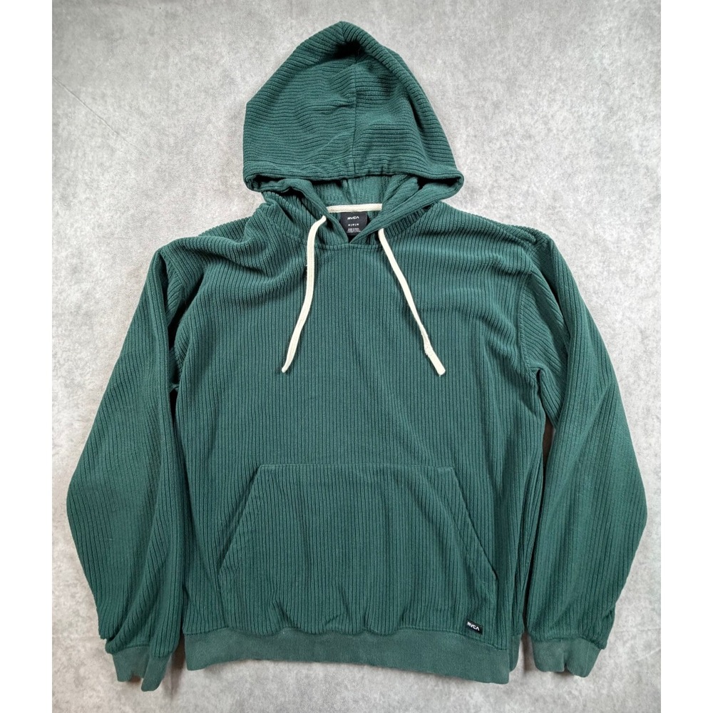 RVCA Hewitt Mens Medium Hoodie Hunter Green Corduroy Ribbed Pullover